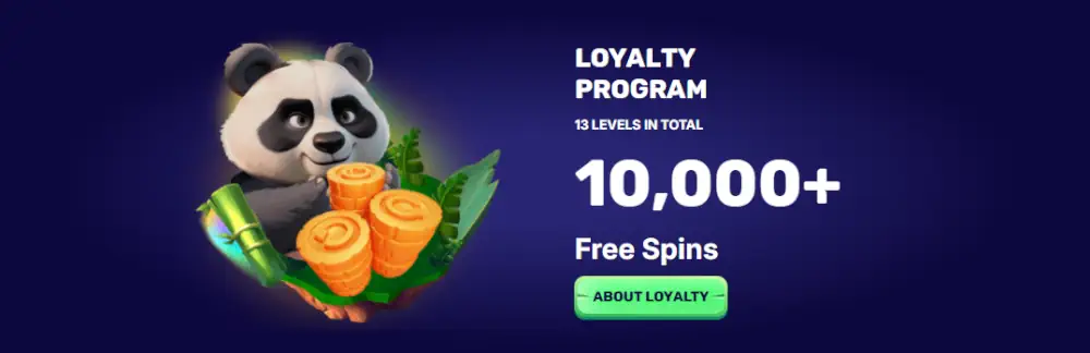 SpinPanda loyaliteitsprogramma met 13 niveaus en meer dan 10.000 gratis spins